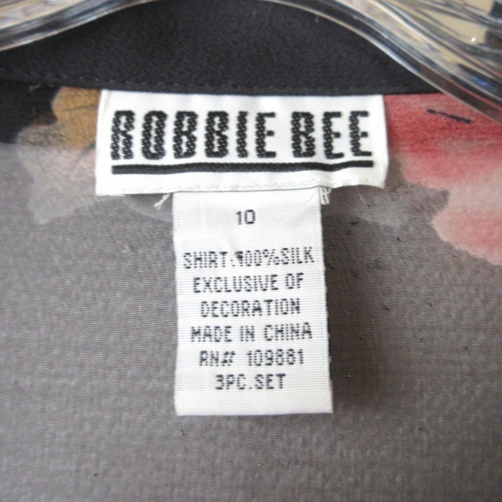 Robbie Bee Sheer Black Silk Button Down Shirt Size 10 Pink Flowers - Picture 5 of 10